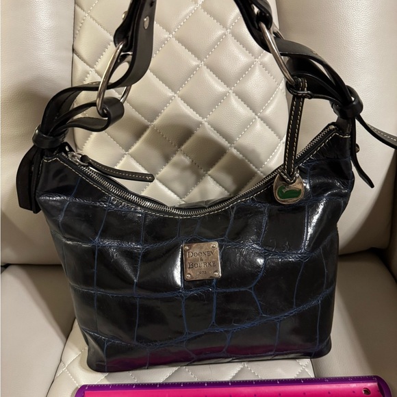 Dooney & Bourke Navy Blue Croc-Embossed Women's Bag - Picture 1 of 10
